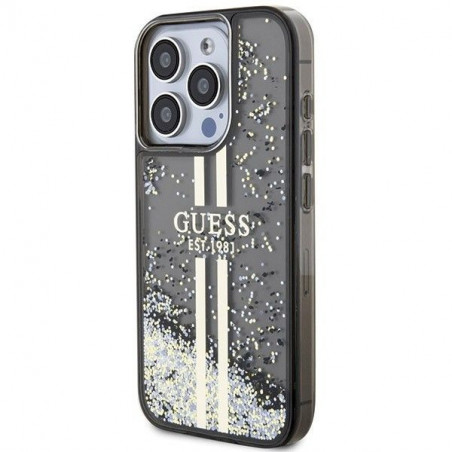 Kryt Guess Liquid Glitter Gold Stripes na Apple iPhone 15 Pro Černý