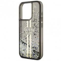 Kryt Guess Liquid Glitter Gold Stripes na Apple iPhone 15 Pro Černý 