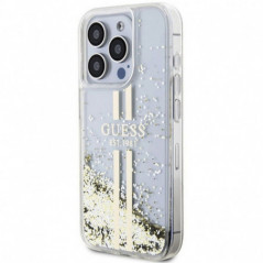 Kryt Guess Liquid Glitter Gold Stripes na Apple iPhone 15 Pro Max Průhledný