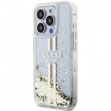 Kryt Guess Liquid Glitter Gold Stripes na Apple iPhone 15 Pro Max Průhledný