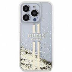 Kryt Guess Liquid Glitter Gold Stripes na Apple iPhone 15 Pro Max Průhledný 