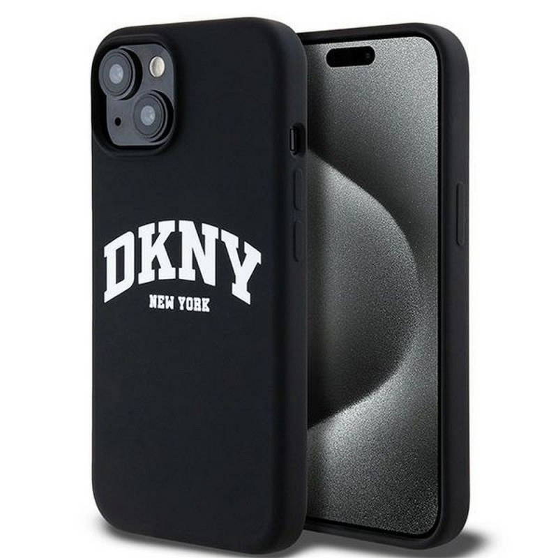 Kryt DKNY Silicone White Arch Logo na Apple iPhone 14 MagSAFE  Černý 