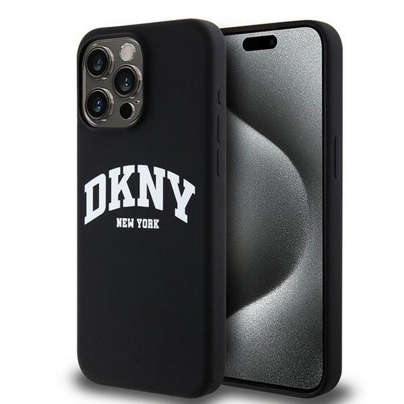 Kryt DKNY Silicone White Arch Logo na Apple iPhone 14 Pro Max MagSAFE  Černý 