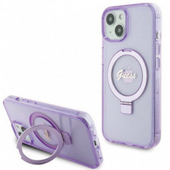 Kryt Guess Glitter Script Logo - Ring stand na Apple iPhone 15 Plus MagSAFE  Fialový (Purple) 