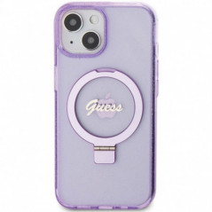 Kryt Guess Glitter Script Logo - Ring stand na Apple iPhone 15 Plus MagSAFE  Fialový (Purple) 