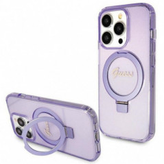 Kryt Guess Glitter Script Logo - Ring stand na Apple iPhone 15 Pro MagSAFE  Fialový (Purple)