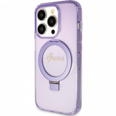 Kryt Guess Glitter Script Logo - Ring stand na Apple iPhone 15 Pro MagSAFE  Fialový (Purple) 