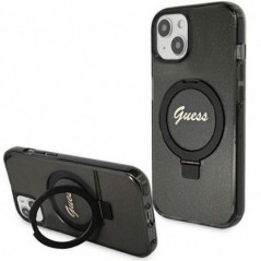 Kryt Guess Glitter Script Logo - Ring stand na Apple iPhone 15 MagSAFE  Černý 