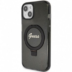 Kryt Guess Glitter Script Logo - Ring stand na Apple iPhone 15 MagSAFE  Černý 