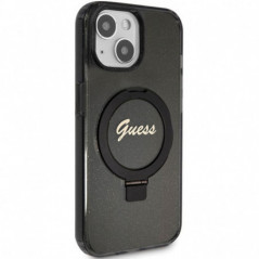 Kryt Guess Glitter Script Logo - Ring stand na Apple iPhone 15 MagSAFE  Černý 