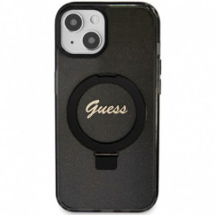 Kryt Guess Glitter Script Logo - Ring stand na Apple iPhone 15 Plus MagSAFE  Černý 