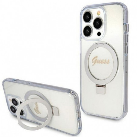 Kryt Guess Glitter Script Logo - Ring stand na Apple iPhone 15 Pro MagSAFE  Průhledný 