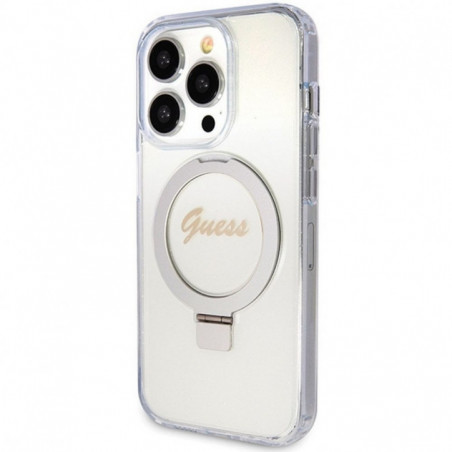 Kryt Guess Glitter Script Logo - Ring stand na Apple iPhone 15 Pro MagSAFE  Průhledný