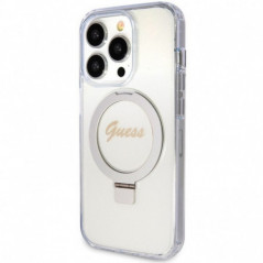 Kryt Guess Glitter Script Logo - Ring stand na Apple iPhone 15 Pro Max MagSAFE  Průhledný 