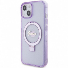 Kryt Guess Glitter Script Logo - Ring stand na Apple iPhone 15 MagSAFE  Fialový (Purple)