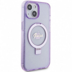 Kryt Guess Glitter Script Logo - Ring stand na Apple iPhone 15 MagSAFE  Fialový (Purple) 