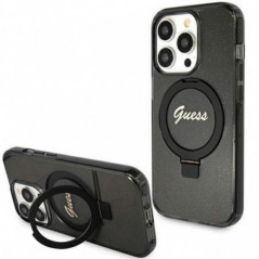 Kryt Guess Glitter Script Logo - Ring stand na Apple iPhone 15 Pro MagSAFE  Černý