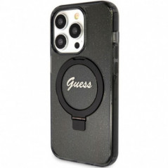 Kryt Guess Glitter Script Logo - Ring stand na Apple iPhone 15 Pro MagSAFE  Černý 