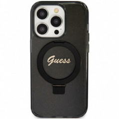 Kryt Guess Glitter Script Logo - Ring stand na Apple iPhone 15 Pro Max MagSAFE  Černý 