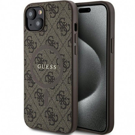 Kryt Guess Leather 4G Metal Logo na Apple iPhone 15 Plus Hnědý 