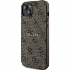 Kryt Guess Leather 4G Metal Logo na Apple iPhone 15 Plus Hnědý