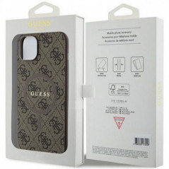 Kryt Guess Leather 4G Metal Logo na Apple iPhone 15 Plus Hnědý 