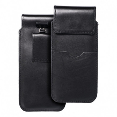 Univerzální pouzdro, Pouzdro na opasek ROYAL - Leather universal flap pocket na Samsung Galaxy S21 Ultra 5G Černý