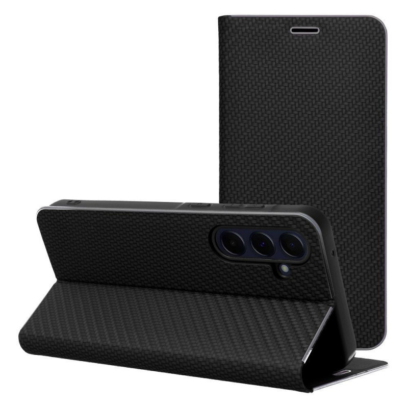 Peněženkové pouzdro LUNA Book Carbon na Samsung Galaxy S25 Uhlíkové vlákno, Elegantní  Černý